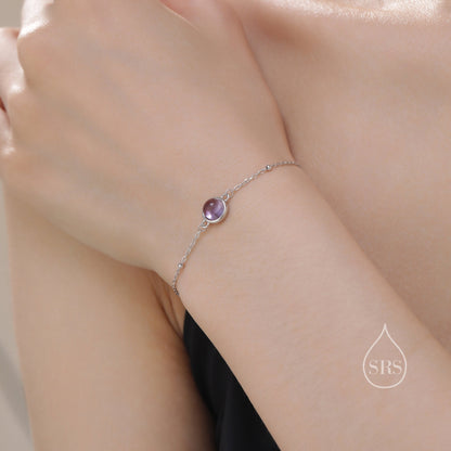 Genuine Amethyst Bracelet in Sterling Silver, Natural Purple Amethyst Bracelet, Silver Single Amethyst Bracelet with Satellite Chain