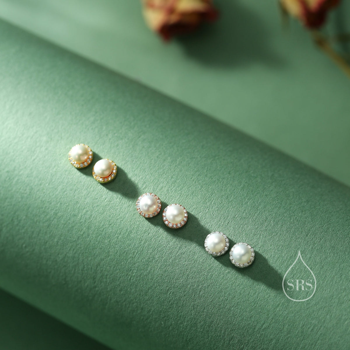 Freshwater Keshi Pearl Halo CZ Stud Earrings