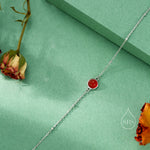 Genuine Red Onyx Bracelet in Sterling Silver, Natural Red Onyx Bracelet, Silver Single Red Carnelian Bracelet with Satellite Chain