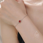 Genuine Red Onyx Bracelet in Sterling Silver, Natural Red Onyx Bracelet, Silver Single Red Carnelian Bracelet with Satellite Chain