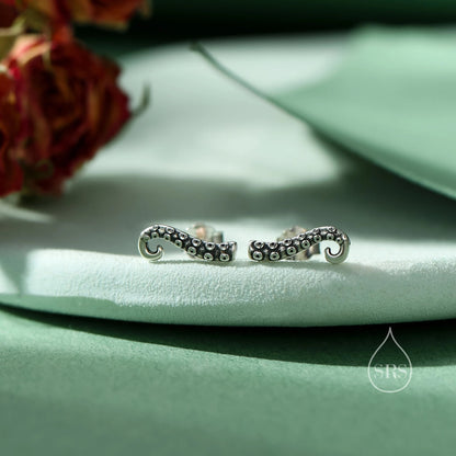 Octopus Tentacle Stud Earrings in Sterling Silver, Silver or Gold,  Dainty Earrings, Nature Inspired Animal Earrings