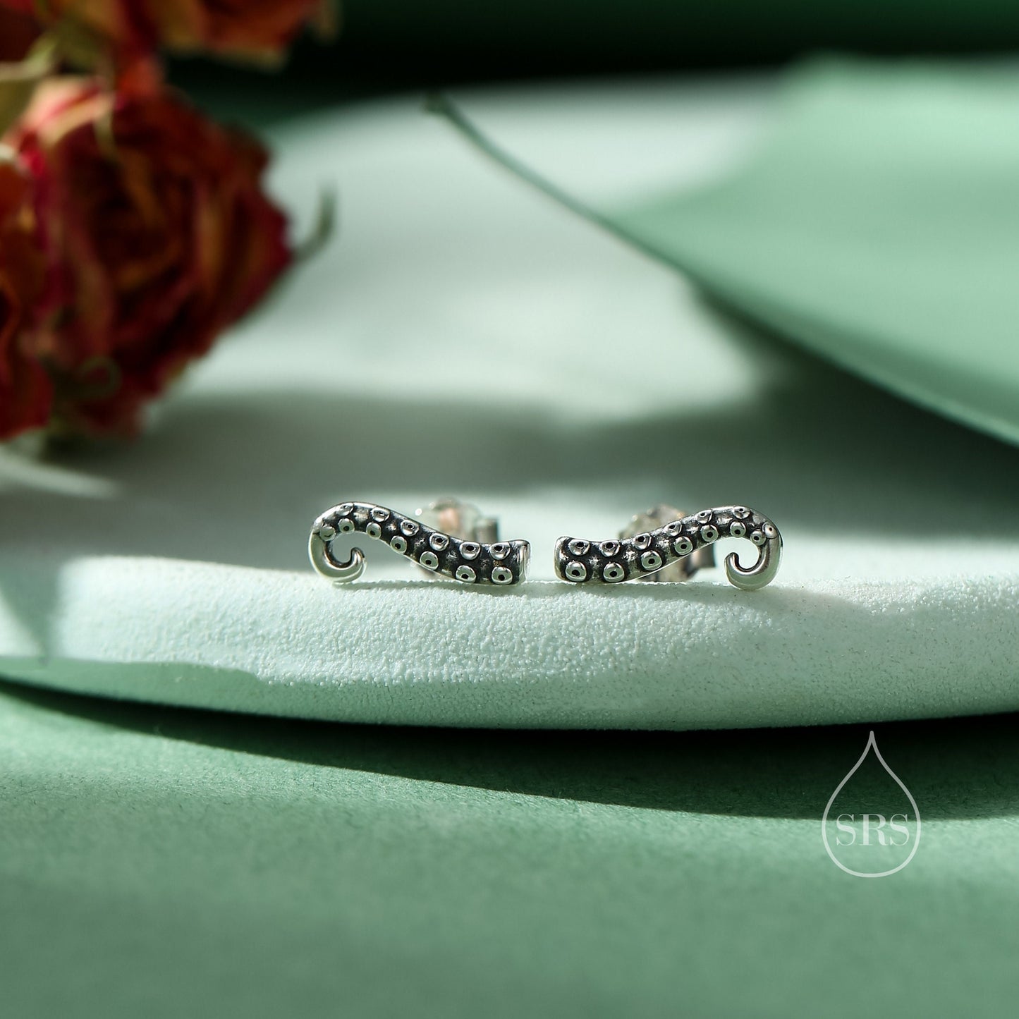 Octopus Tentacle Stud Earrings in Sterling Silver, Silver or Gold, Dainty Earrings, Nature Inspired Animal Earrings