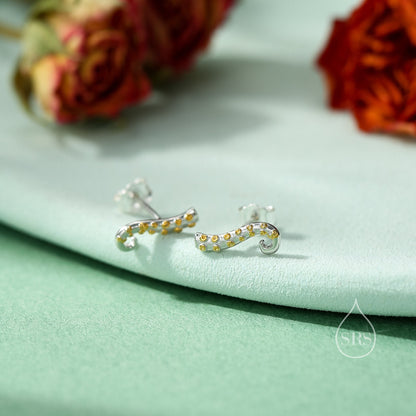 Octopus Tentacle Stud Earrings in Sterling Silver, Silver or Gold, Dainty Earrings, Nature Inspired Animal Earrings, Stacking Earrings