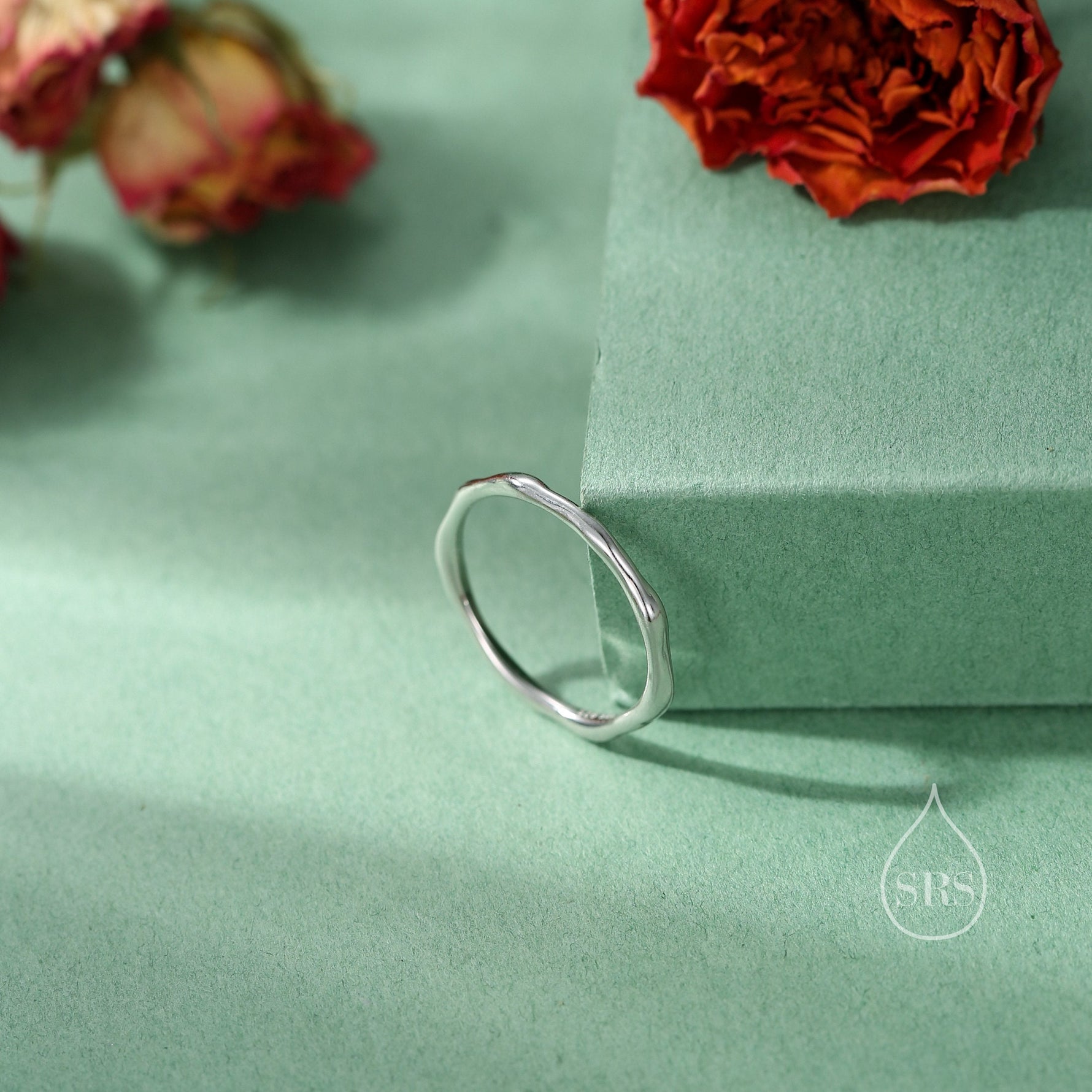 Sterling Silver Irregular Shape Skinny Ring, Very Skinny Irregular Shaped Delicate Ring Band, Stacking Ring US 5-8, Wave Ring
