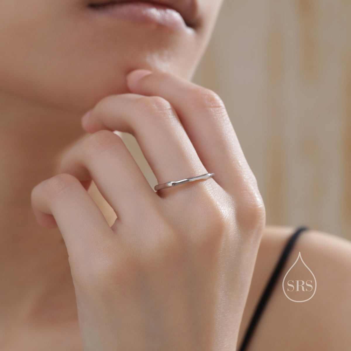 Sterling Silver Hammered Skinny Ring, Very Skinny Irregular Shaped Delicate Ring Band, Stacking Ring US 5-8, Wave Ring