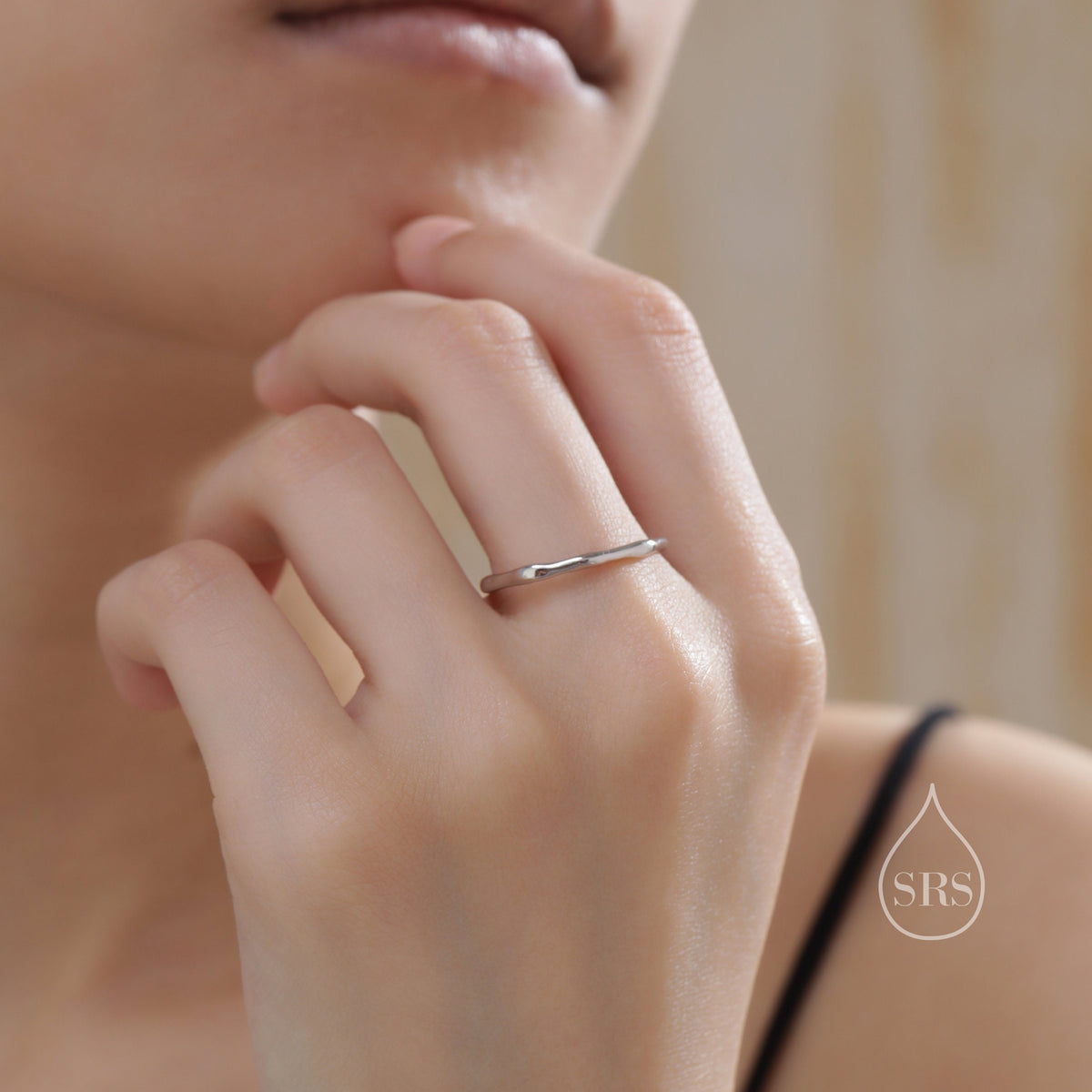 Sterling Silver Irregular Shape Skinny Ring, Very Skinny Irregular Shaped Delicate Ring Band, Stacking Ring US 5-8, Wave Ring