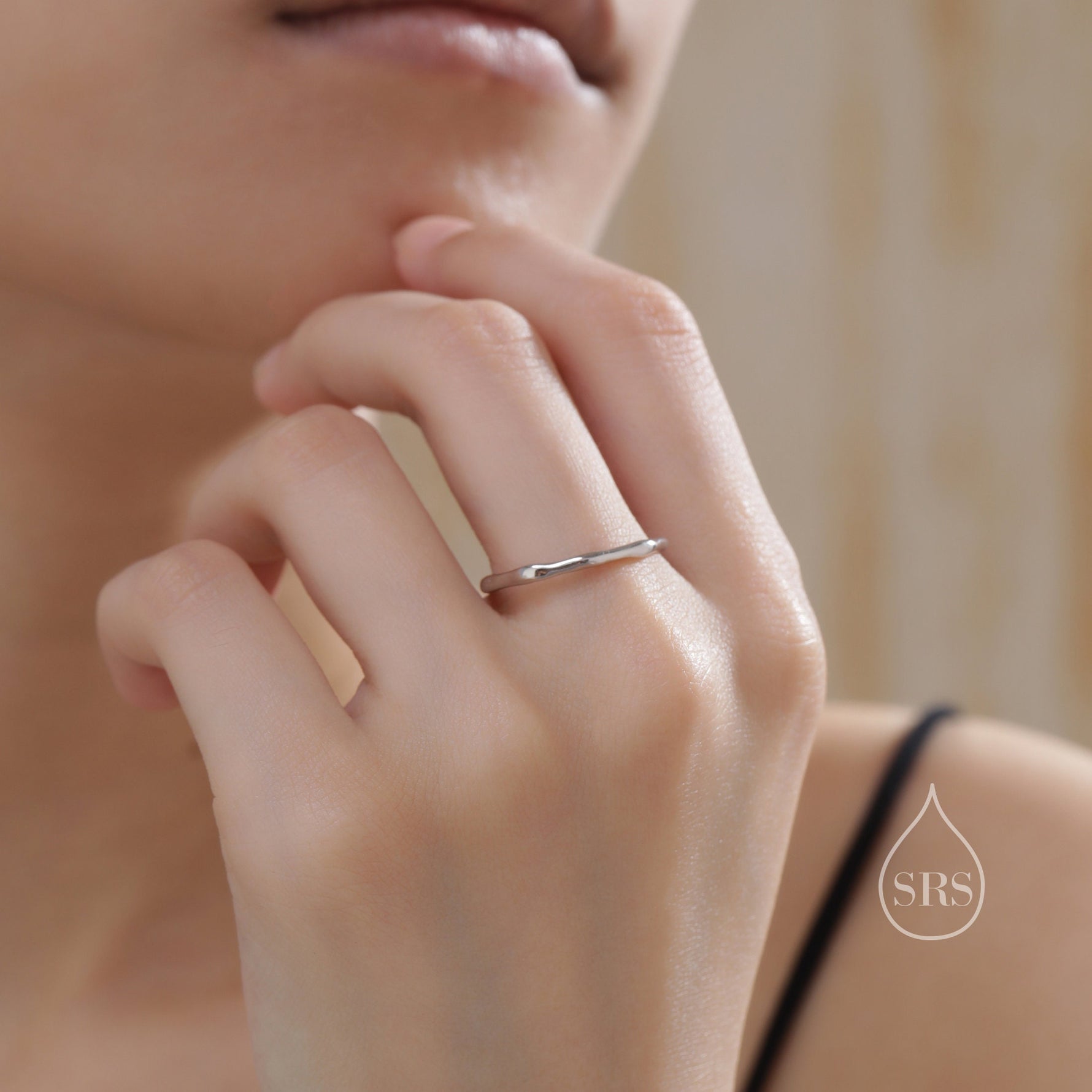 Sterling Silver Irregular Shape Skinny Ring, Very Skinny Irregular Shaped Delicate Ring Band, Stacking Ring US 5-8, Wave Ring