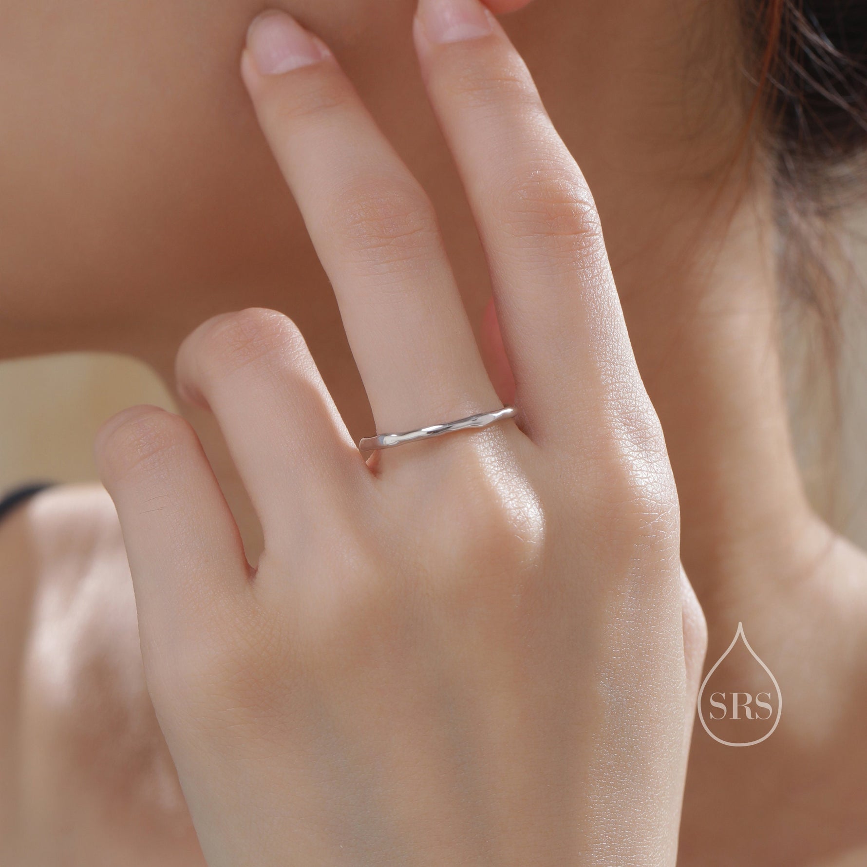Sterling Silver Irregular Shape Skinny Ring, Very Skinny Irregular Shaped Delicate Ring Band, Stacking Ring US 5-8, Wave Ring