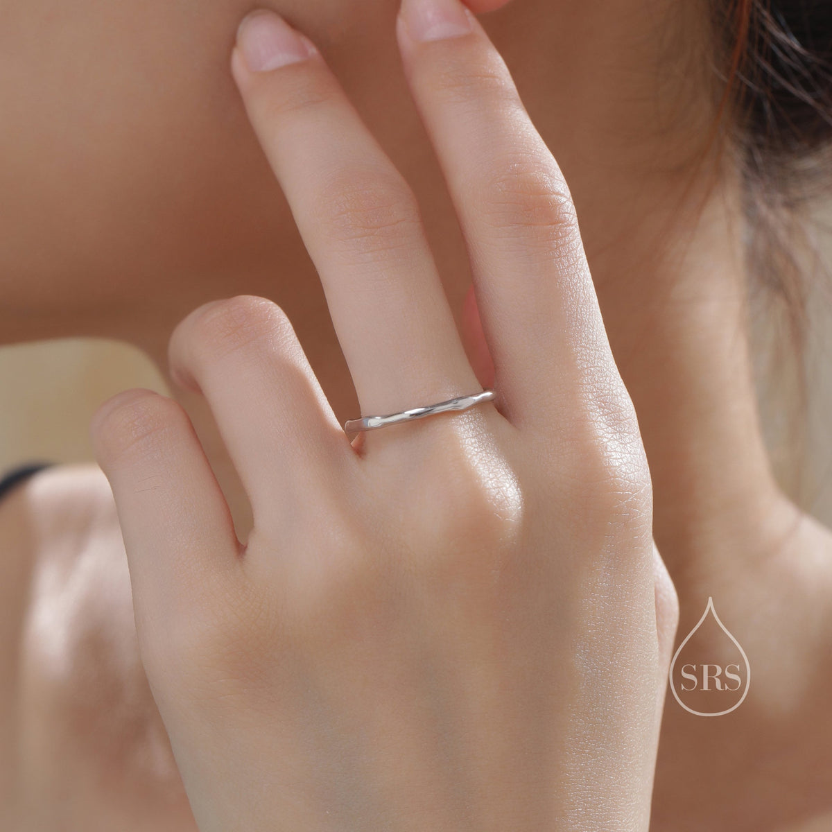 Sterling Silver Hammered Skinny Ring, Very Skinny Irregular Shaped Delicate Ring Band, Stacking Ring US 5-8, Wave Ring