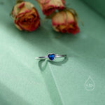 Sterling Silver Very Tiny Sapphire Blue CZ Heart Ring, Adjustable Size, Blue Heart Ring, Tiny Heart Ring, Tiny Blue CZ Heart Ring