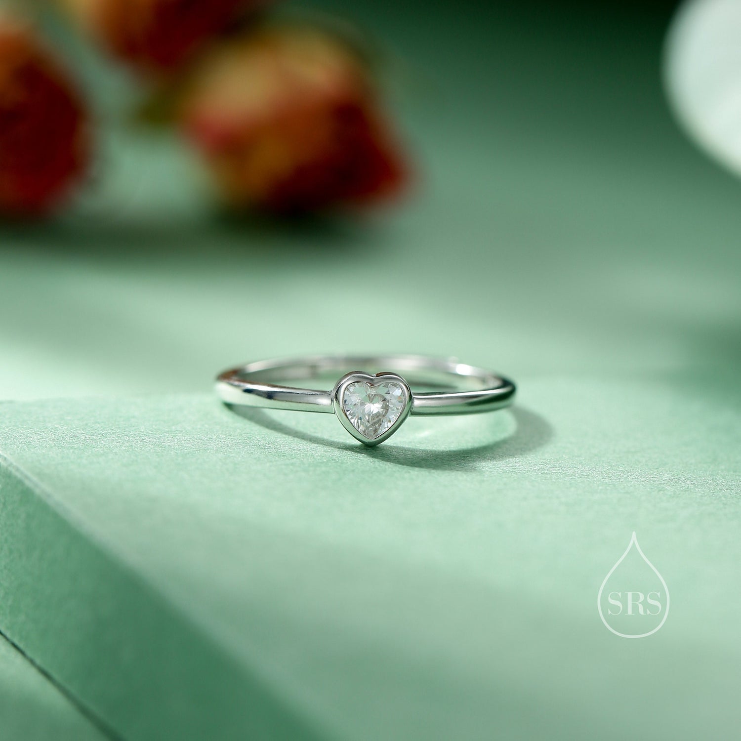 Sterling Silver Very Tiny CZ Heart Ring, Adjustable Size, Small Heart Ring, Tiny Heart Ring, Tiny CZ Heart Ring