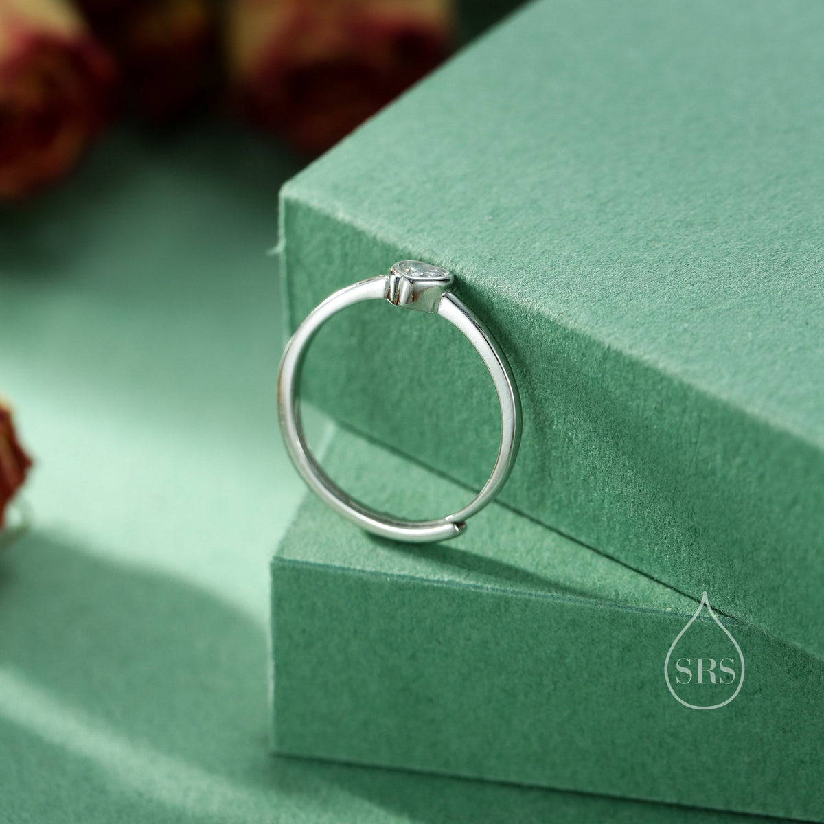 Sterling Silver Very Tiny CZ Heart Ring, Adjustable Size, Small Heart Ring, Tiny Heart Ring, Tiny CZ Heart Ring