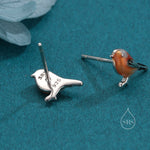 Hand Painted Robin Bird Stud Earrings in Sterling Silver, Dainty British Bird Earrings, Nature Inspired Animal Earrings