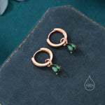Sterling Silver Emerald Green CZ Droplet Hoop Earrings, Silver, Gold or Rose Gold, Pear Cut Drop Earrings, Interchangeable Charms