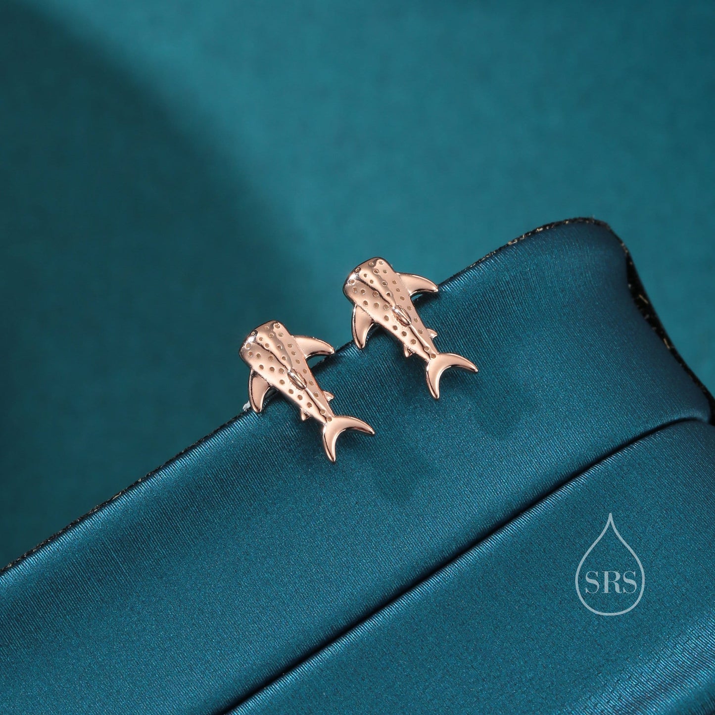 Very Tiny Whale Shark Stud Earrings in Sterling Silver, Silver or Gold or Rose Gold, Cute Whale Shark Earrings