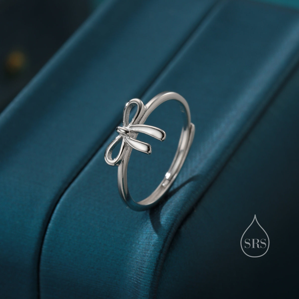 Sterling Silver Tiny Ribbon Bow Ring, Adjustable Size, Small Ribbon Bow Ring, Tiny Bow Ring, Cute and Dainty