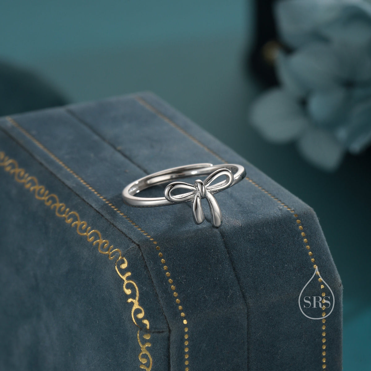 Sterling Silver Tiny Ribbon Bow Ring, Adjustable Size, Small Ribbon Bow Ring, Tiny Bow Ring, Cute and Dainty