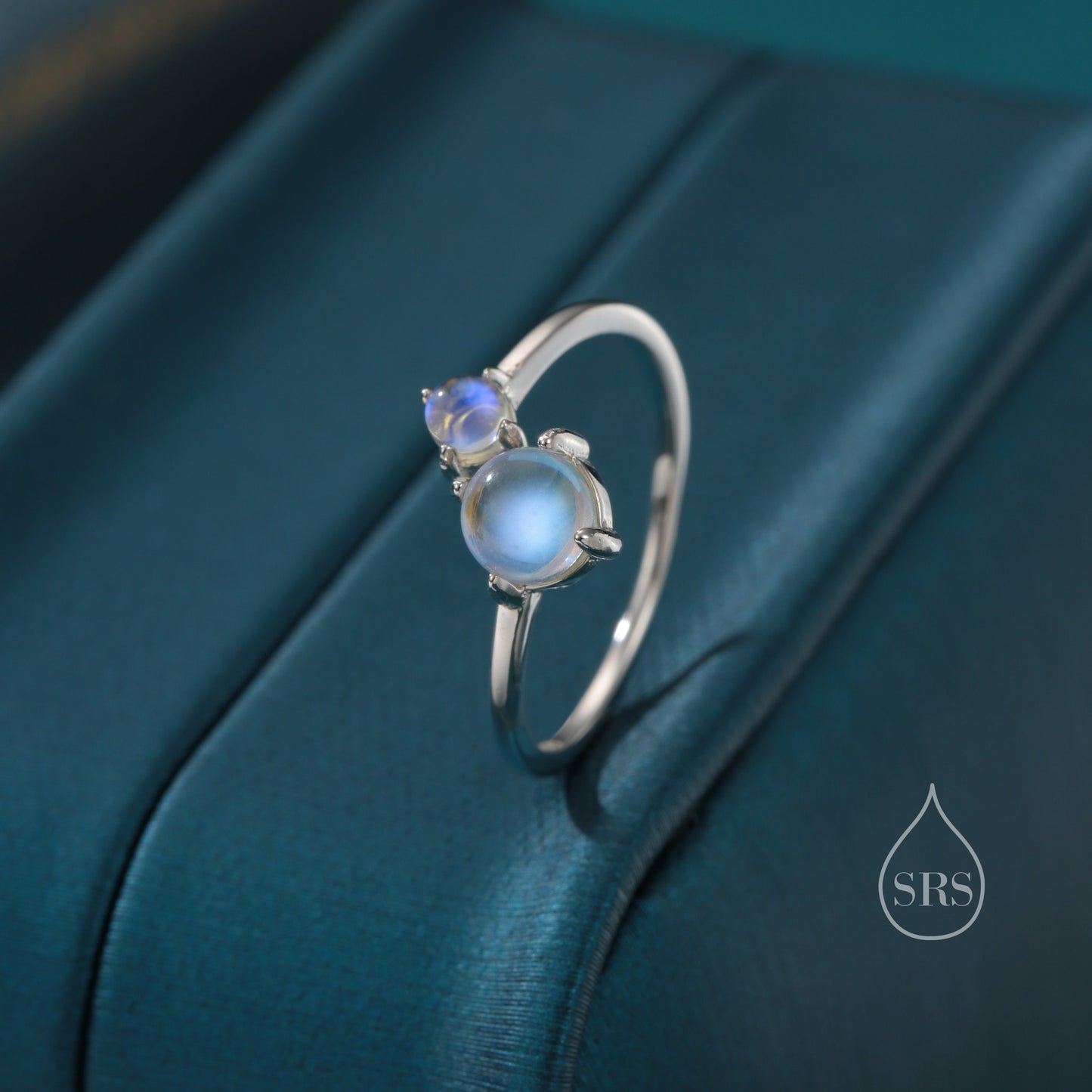 Toi et Moi Opal Open Ring in Sterling Silver, Adjustable Size, Lab Opal Double Stone Ring, Lab Moonstone Open Ring