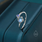 Toi et Moi Opal Open Ring in Sterling Silver, Adjustable Size, Lab Opal Double Stone Ring, Lab Moonstone Open Ring