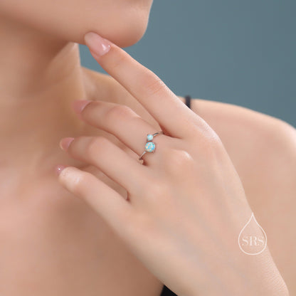 Toi et Moi Opal Open Ring in Sterling Silver, Adjustable Size, Lab Opal Double Stone Ring, Lab Moonstone Open Ring