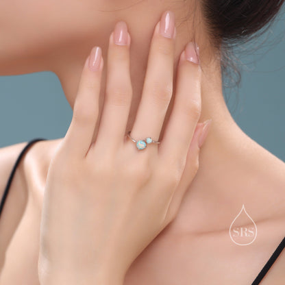 Toi et Moi Opal Open Ring in Sterling Silver, Adjustable Size, Lab Opal Double Stone Ring, Lab Moonstone Open Ring