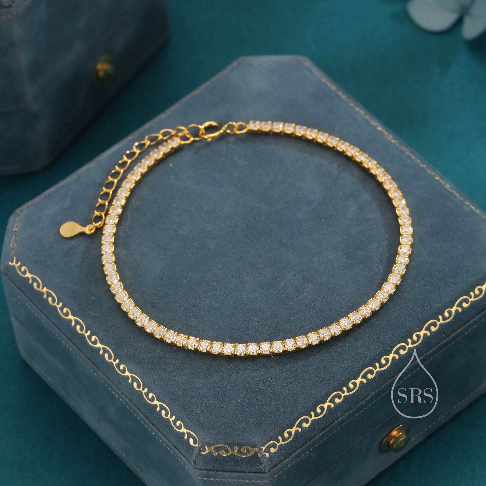 2mm CZ Tennis Bracelet in Sterling Silver, Silver or Gold or Rose Gold, Silver Clear CZ Bracelet, CZ Cluster Bracelet, Minimalist Bracelet