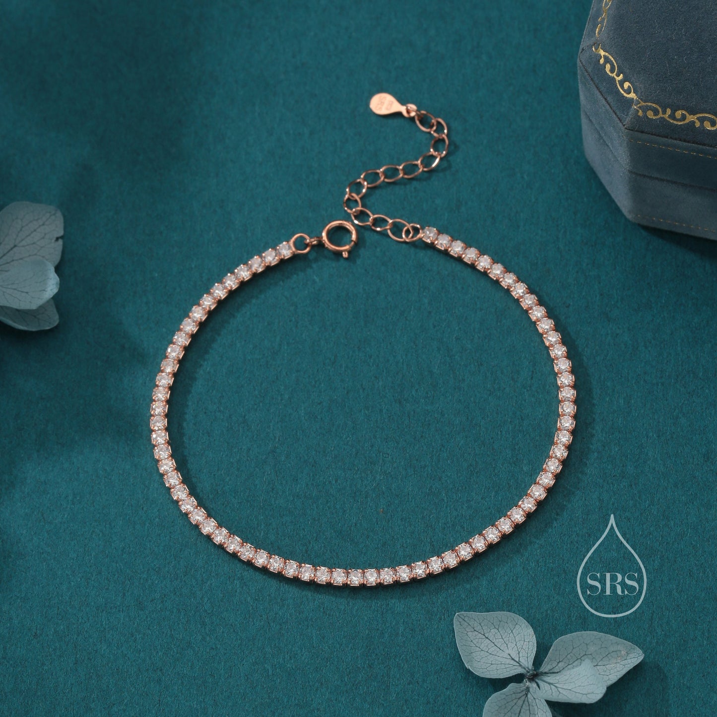 2mm CZ Tennis Bracelet in Sterling Silver, Silver or Gold or Rose Gold, Silver Clear CZ Bracelet, CZ Cluster Bracelet, Minimalist Bracelet