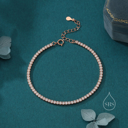 2mm CZ Tennis Bracelet in Sterling Silver, Silver or Gold or Rose Gold, Silver Clear CZ Bracelet, CZ Cluster Bracelet, Minimalist Bracelet