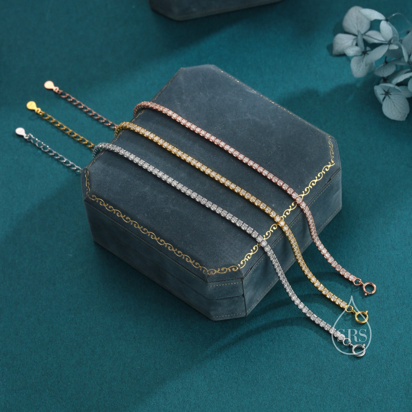 2mm CZ Tennis Bracelet in Sterling Silver, Silver or Gold or Rose Gold, Silver Clear CZ Bracelet, CZ Cluster Bracelet, Minimalist Bracelet