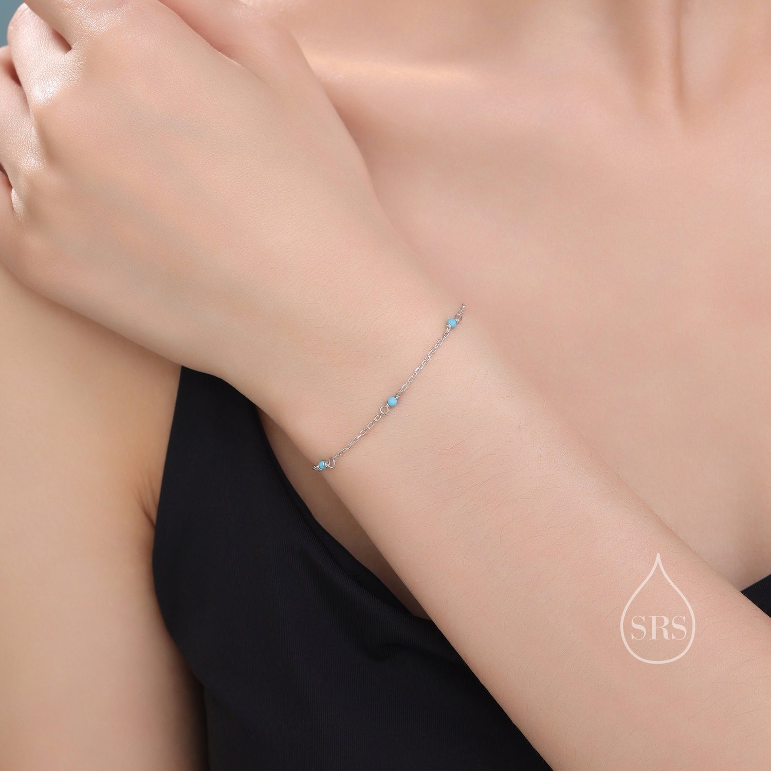 2mm Turquoise Geometric Style Station Bracelet