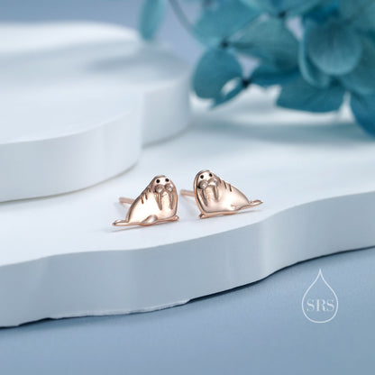 Tiny Walrus Stud Earrings in Sterling Silver - Animal Stud Earrings - Ocean Animal Earrings - Cute, Fun, Whimsical