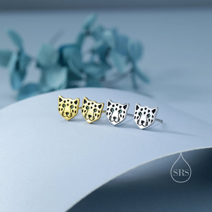 Leopard Stud Earrings in Sterling Silver, Silver or Gold, Leopard Face Earrings, Animal Earrings, Nature Inspired
