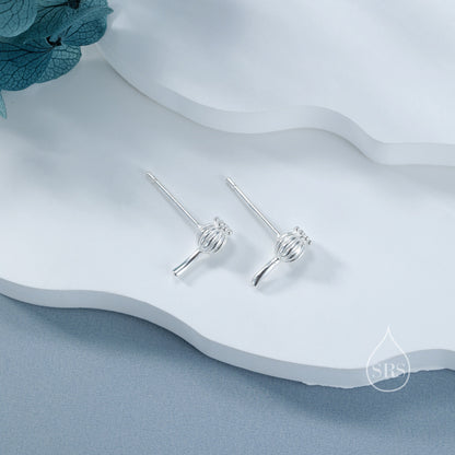 Extra Tiny Seed Pod Stud Earrings in Sterling Silver, Available in Two Finished, Botanical Earrings