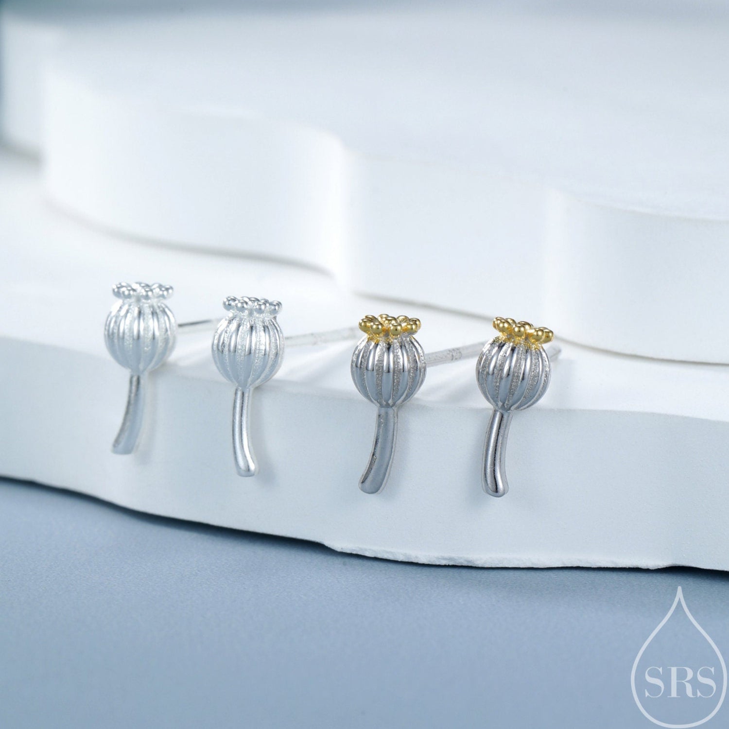 Extra Tiny Seed Pod Stud Earrings in Sterling Silver, Available in Two Finished, Botanical Earrings