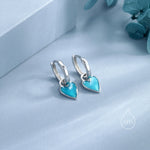 Enamel Glaze Heart Earrings in Sterling Silver, Red or Blue, Detachable Heart Charm Dangle Hoop Earrings, Interchangeable