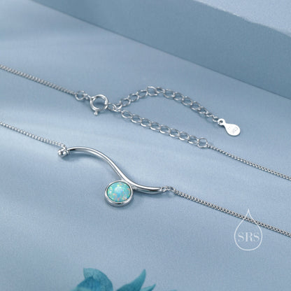 Aqua Green Opal Wave Pendant Necklace in Sterling Silver, Silver or Gold, Opal Wave Necklace, Lab Opal Necklace