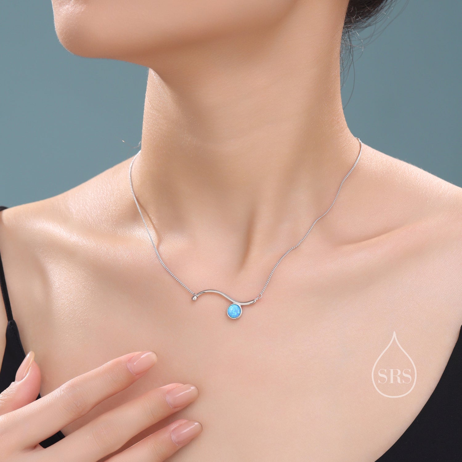 Blue Opal Wave Charm Necklace