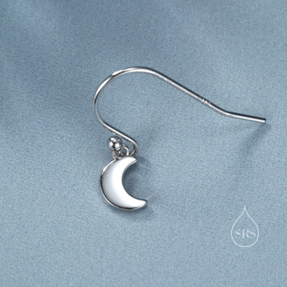 Asymmetric Moon and Star Dangle Drop Hook Earrings in Sterling Silver, Silver or Gold or Rose Gold, Tiny Moon and Star Dangle Earrings