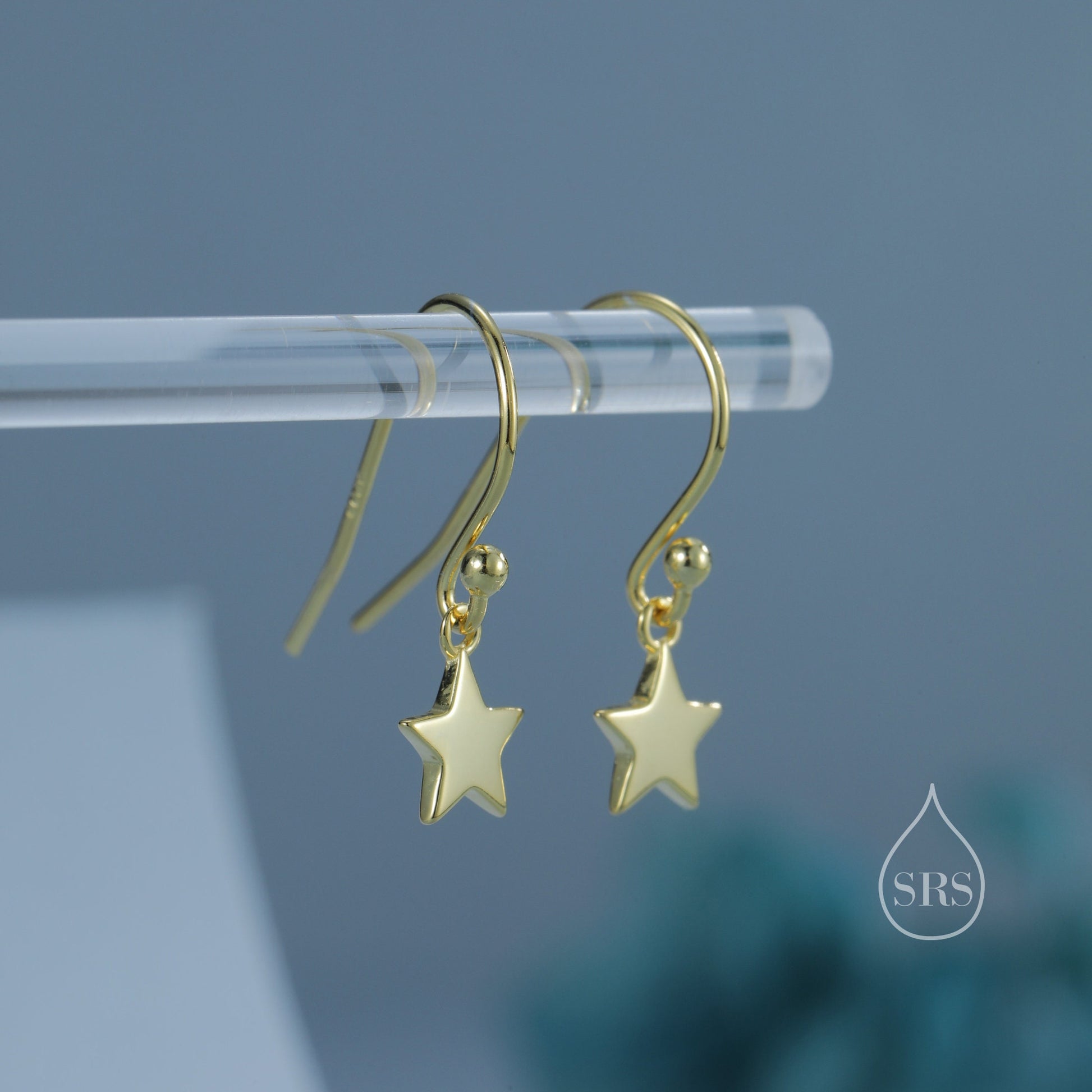 Minimalist Star Dangle Drop Hook Earrings in Sterling Silver, Silver or Gold or Rose Gold, Tiny Star Dangle Earrings