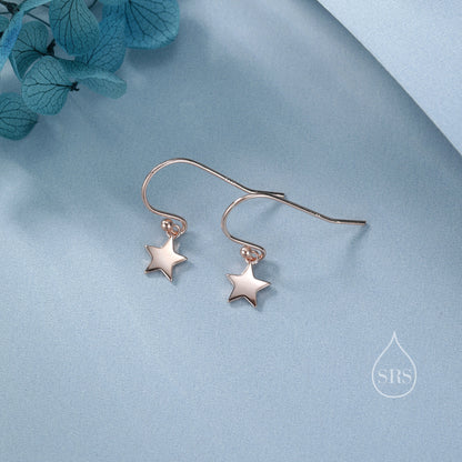 Minimalist Star Dangle Drop Hook Earrings in Sterling Silver, Silver or Gold or Rose Gold, Tiny Star Dangle Earrings