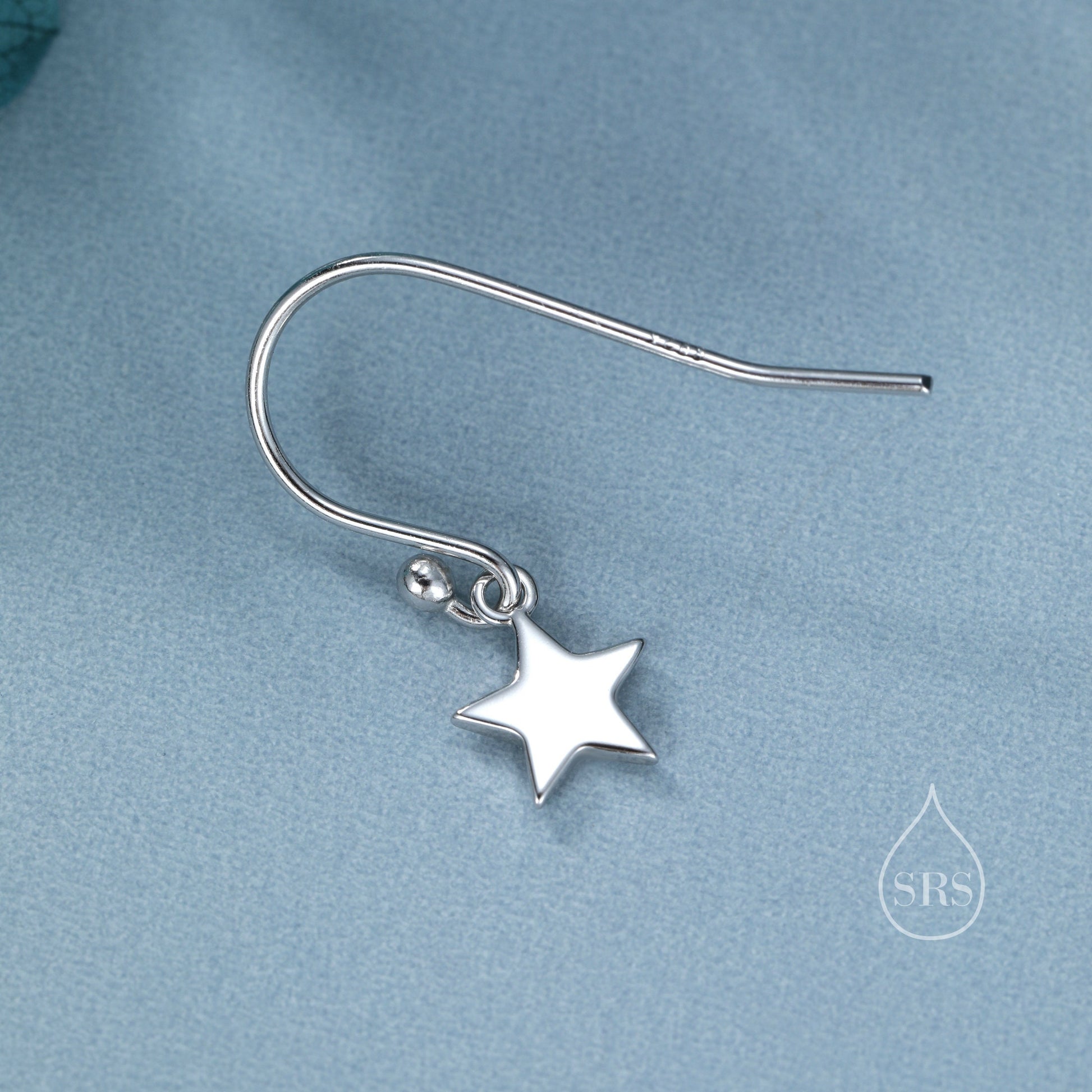 Minimalist Star Dangle Drop Hook Earrings in Sterling Silver, Silver or Gold or Rose Gold, Tiny Star Dangle Earrings