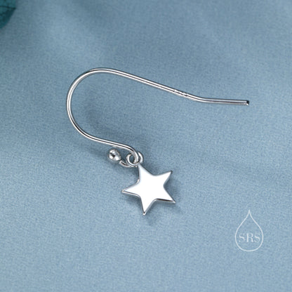 Minimalist Star Dangle Drop Hook Earrings in Sterling Silver, Silver or Gold or Rose Gold, Tiny Star Dangle Earrings