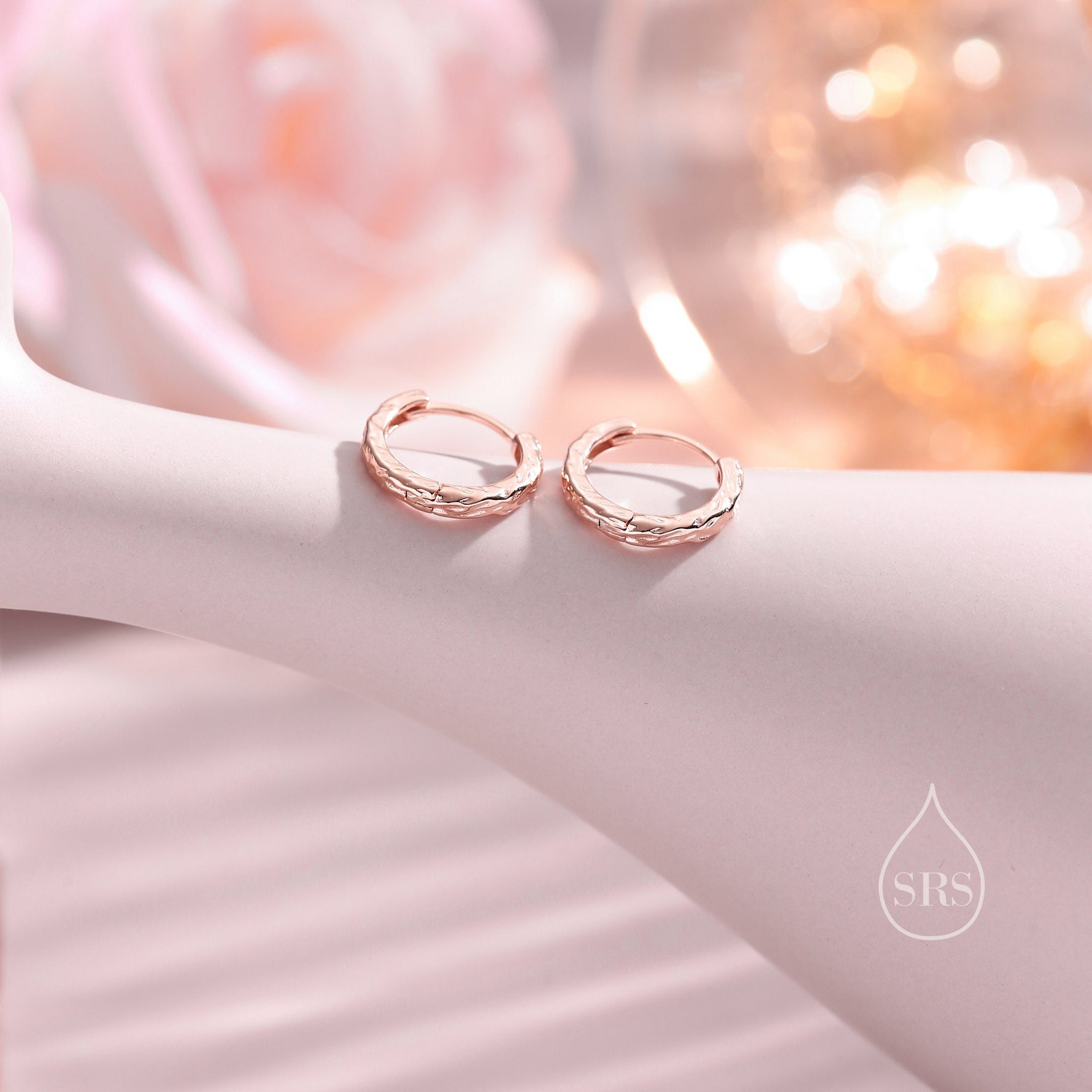 Foil Textured Hoop Earrings, Silver, Gold or Rose Gold, Foil Earrings, Organic Shape Hoops, Hammered Hoops