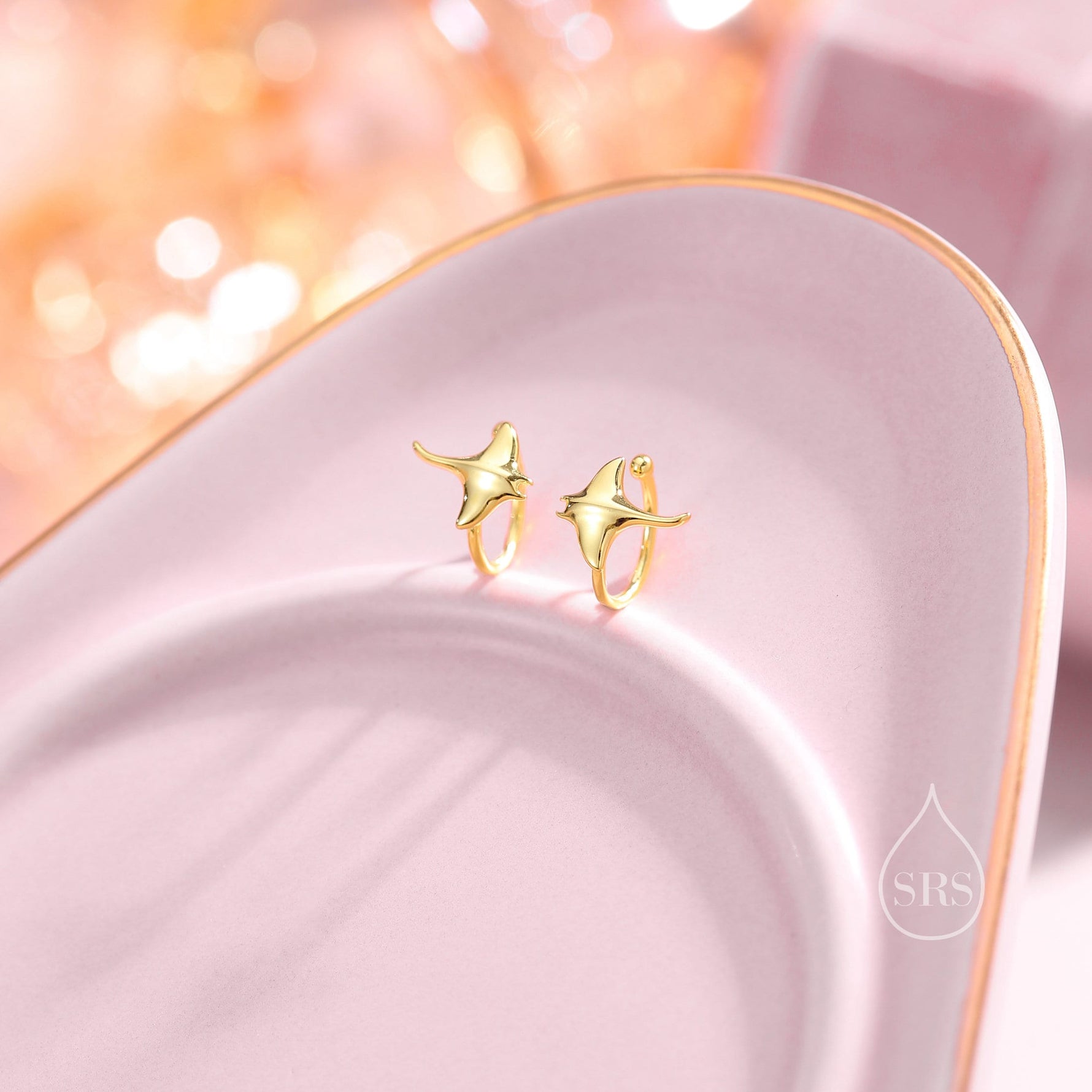 Piercing Free Manta Ray Ear Cuff in Sterling Silver, Silver Gold or Rose Gold, Sold as a pair, No Piercing Ear Cuffs