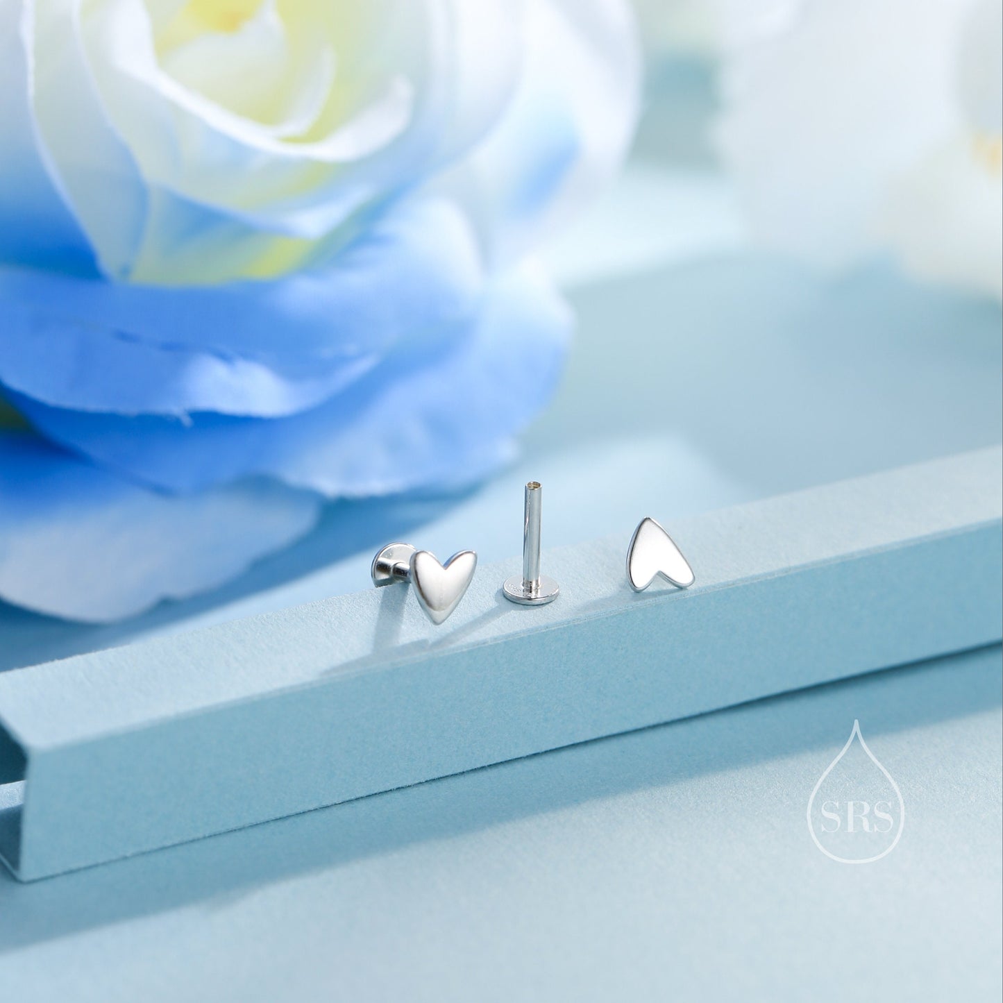 Tiny Heart Flat Back/Screw back(Barbell)/ Stud Earrings in Sterling Silver, Piercing Jewellery, Heart Flat Back Earrings