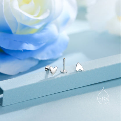 Tiny Heart Internally Threaded Flat Back/Screw back(Barbell)/ Stud Earrings in Sterling Silver, Piercing Jewellery, Heart Flat Back Earrings