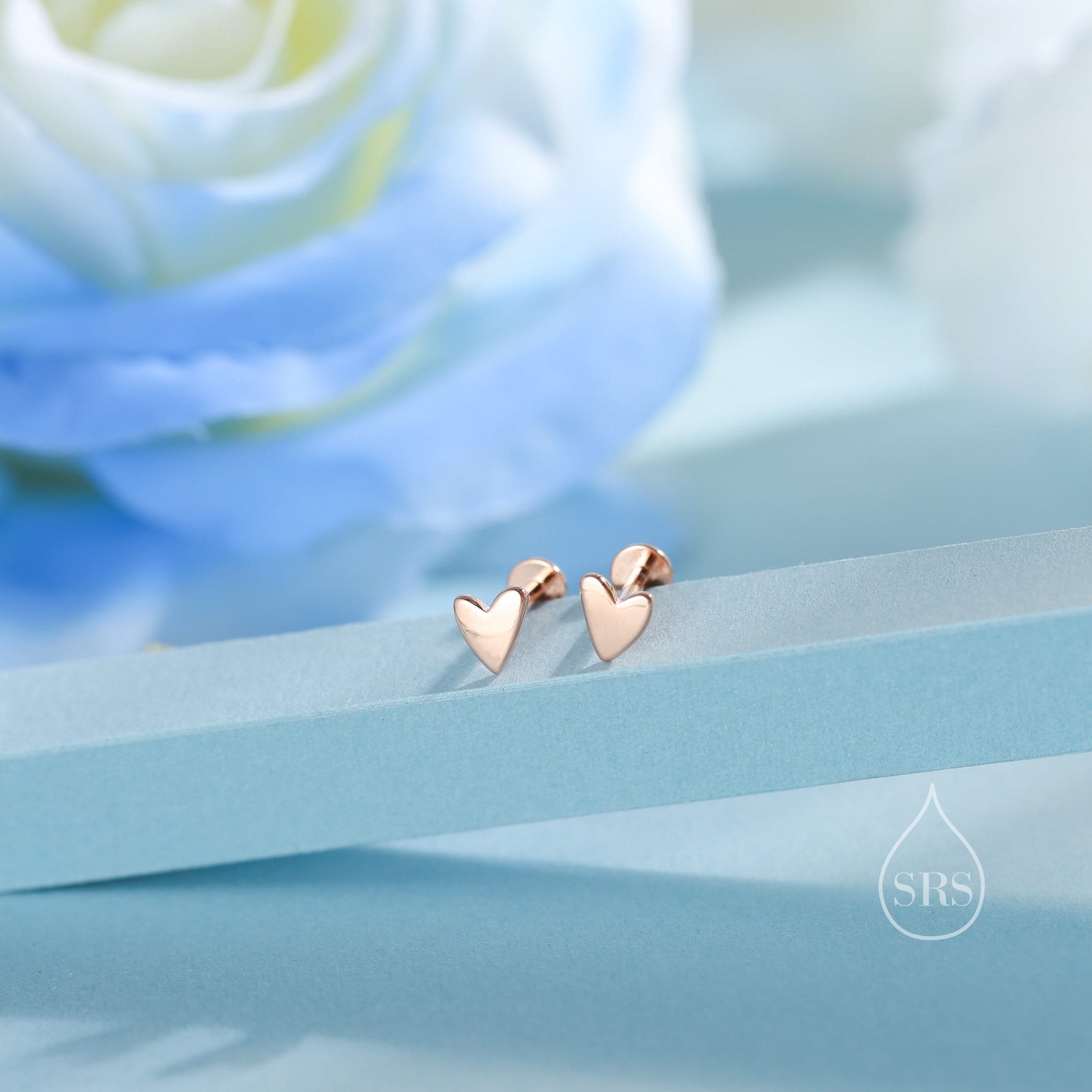 Tiny Heart Internally Threaded Flat Back/Screw back(Barbell)/ Stud Earrings in Sterling Silver, Piercing Jewellery, Heart Flat Back Earrings