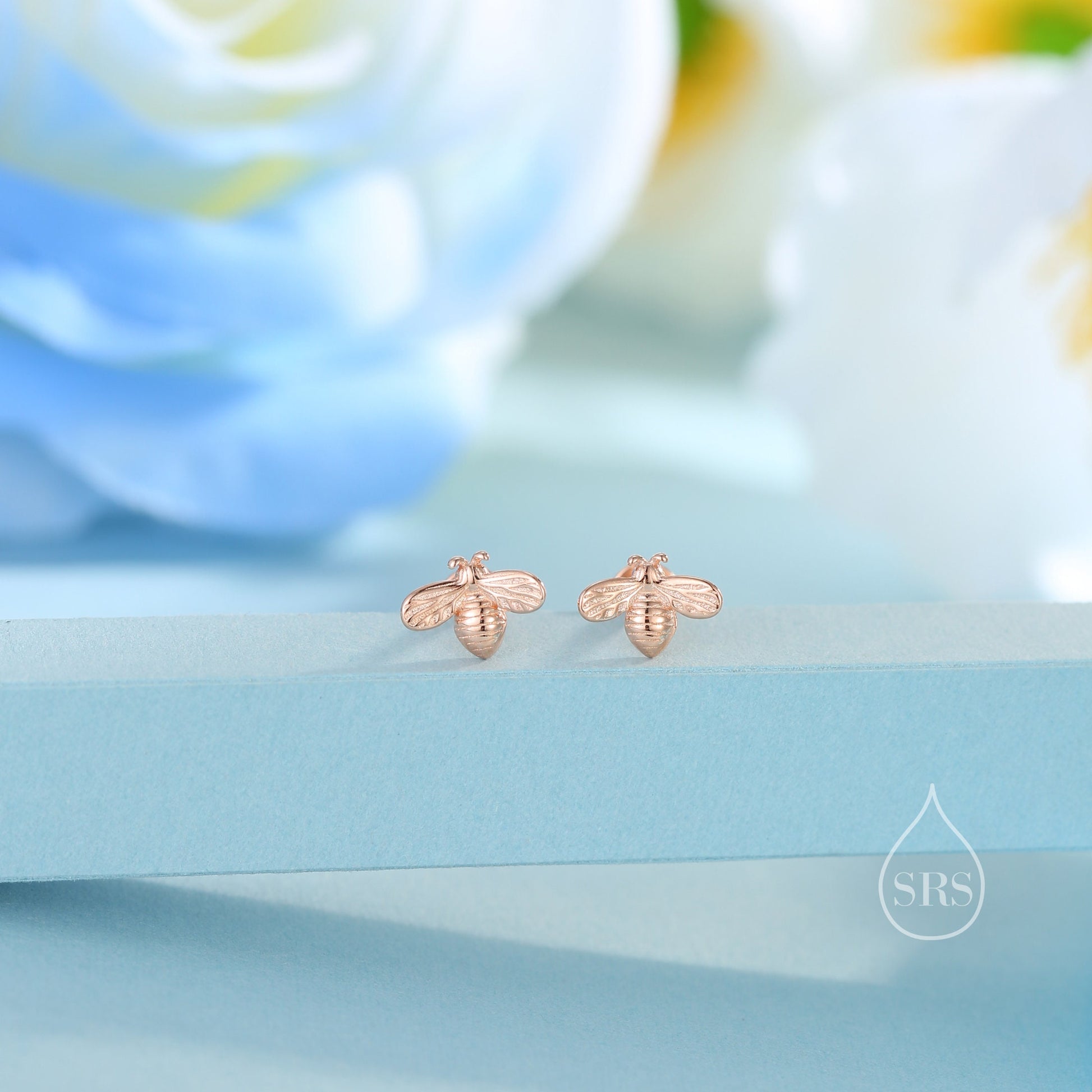 Tiny Bumble Bee Internally Threaded Flat Back/Screw back(Barbell)/ Stud Earrings in Sterling Silver, Piercing Jewellery, Bee Earrings