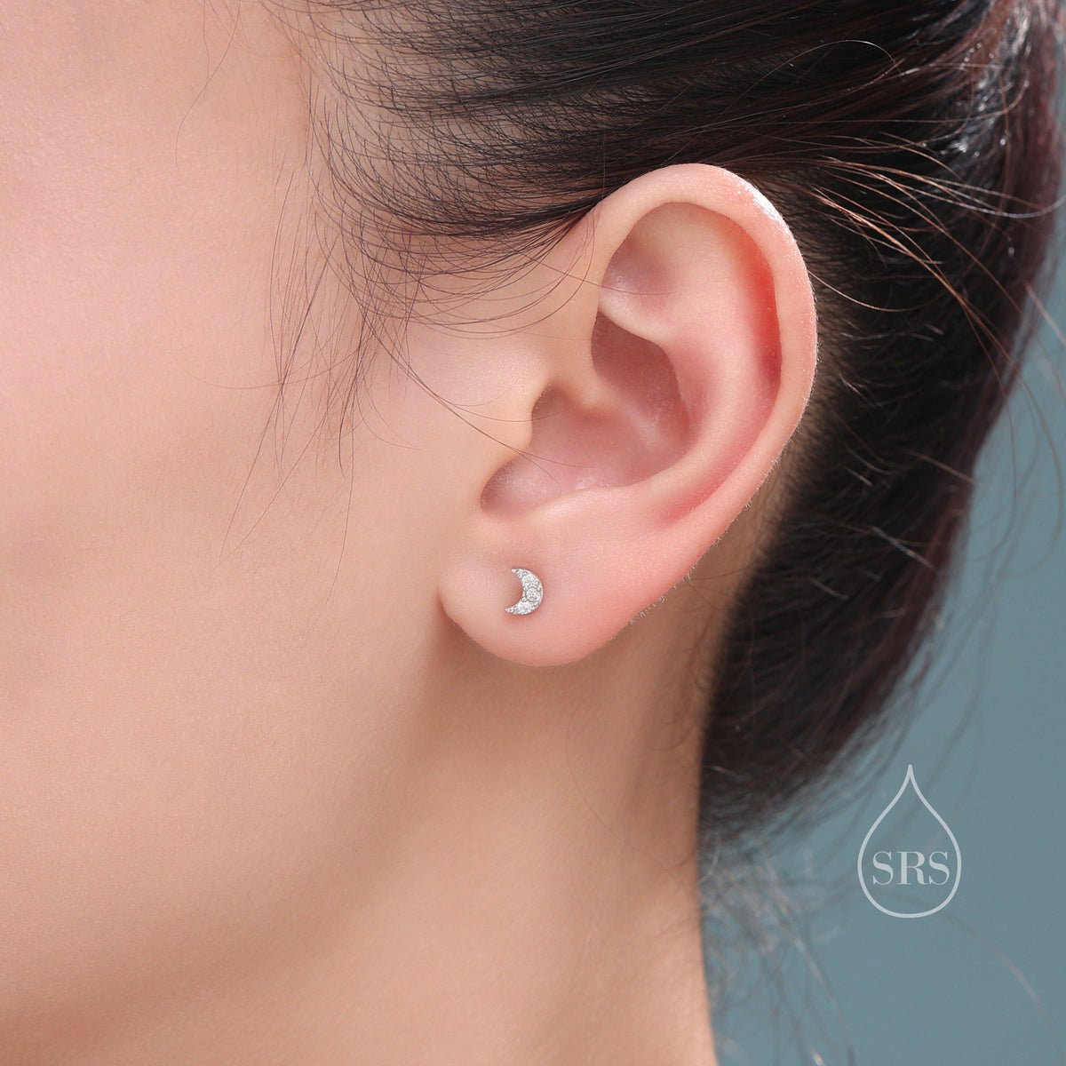 Tiny Mismatched Moon and Star 16G Internally Threaded Flat Back Earrings
