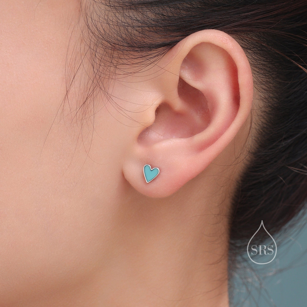 Blue Enamel Heart Screw Back Earrings